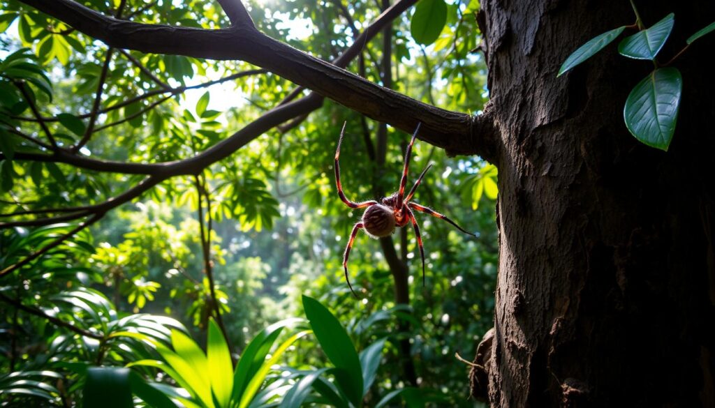 Martinique-Baumvogelspinne im natürlichen Lebensraum